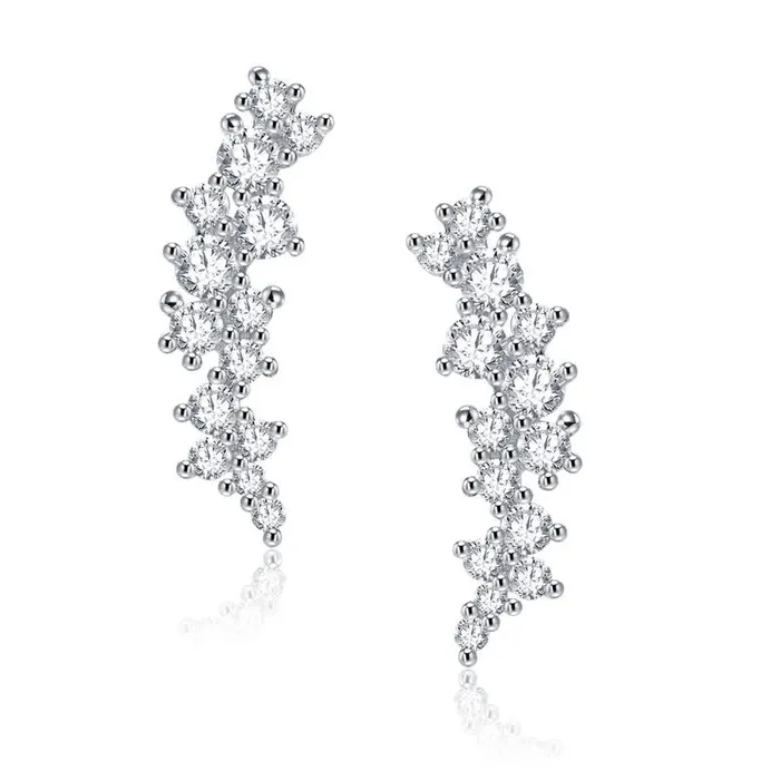 RWandCO Earrings Genevive Sterling Silver White Gold Plated With Clear Cubic Zirconia Linear Cluster Stud Earrings Silver 8211 Women RWandCO Earrings Genevive Sterling Silver White Gold Plated With Clear Cubic Zirconia Linear Cluster Stud Earrings Silver 8211 Women