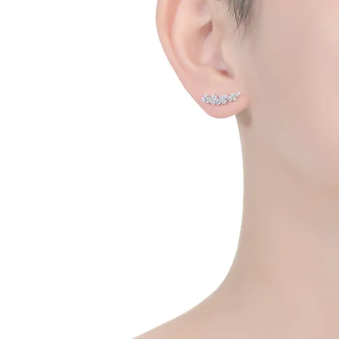 RWandCO Earrings Genevive Sterling Silver White Gold Plated With Clear Cubic Zirconia Linear Cluster Stud Earrings Silver 8211 Women RWandCO Earrings Genevive Sterling Silver White Gold Plated With Clear Cubic Zirconia Linear Cluster Stud Earrings Silver 8211 Women