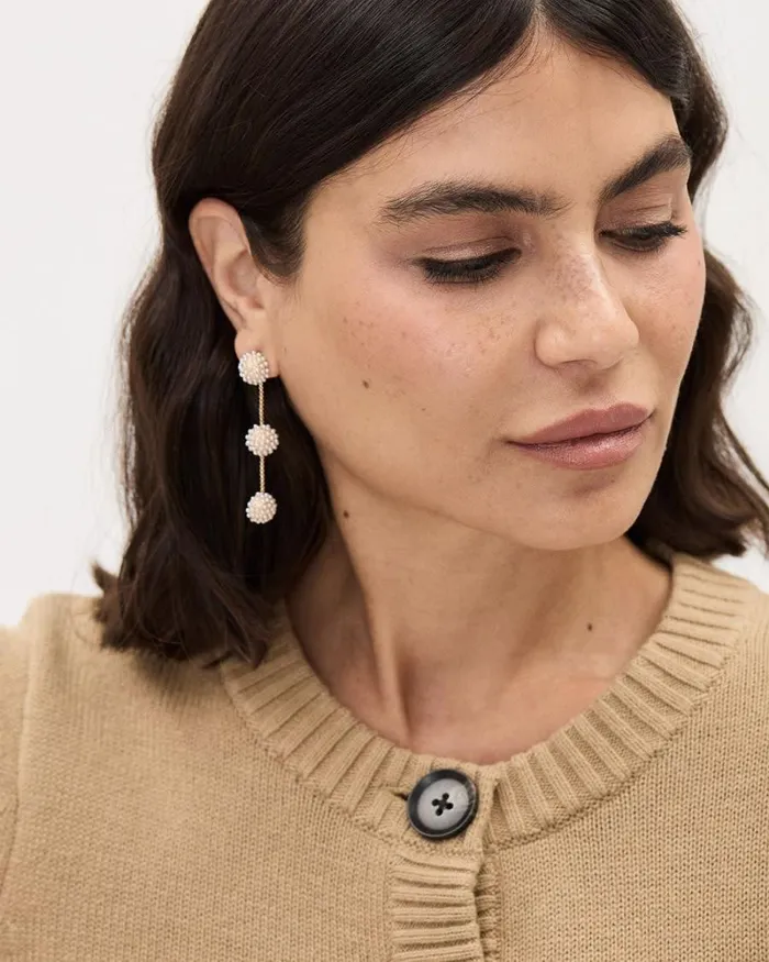 RWandCO Earrings Golden Earrings With Ball Pendants Adorned With Tiny Pearls Gold 8211 Women RWandCO Earrings Golden Earrings With Ball Pendants Adorned With Tiny Pearls Gold 8211 Women