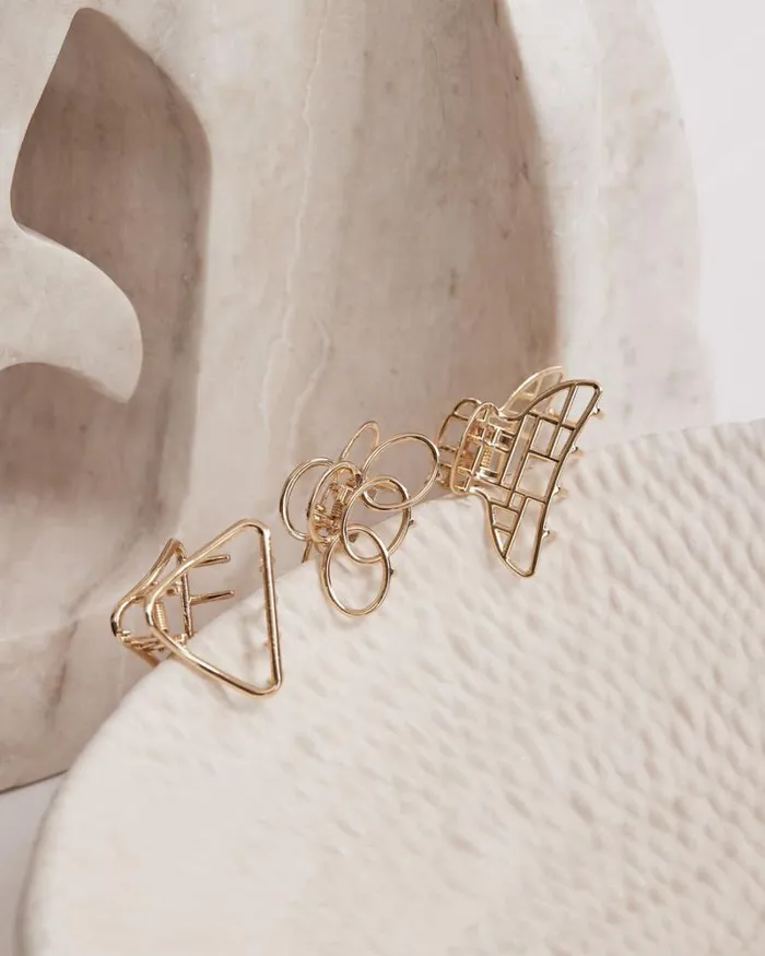 RWandCO Hair Accessories Small Metal Hair Grippers 8211 Set Of 3 Gold 8211 Women