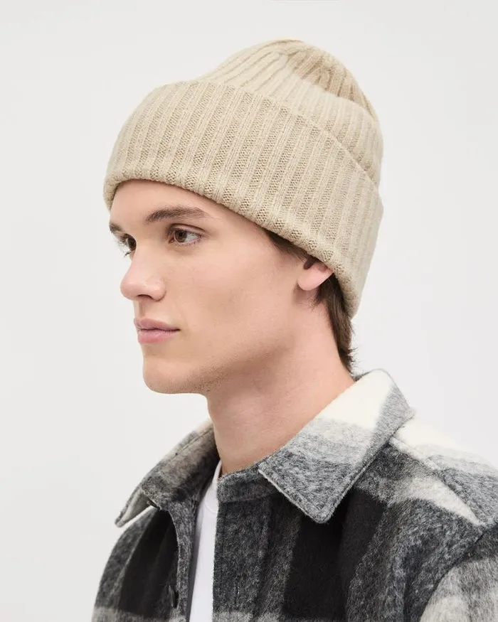 RWandCO Hats Gloves and Scarves Beanie With Large Cuff Beige 8211 Men