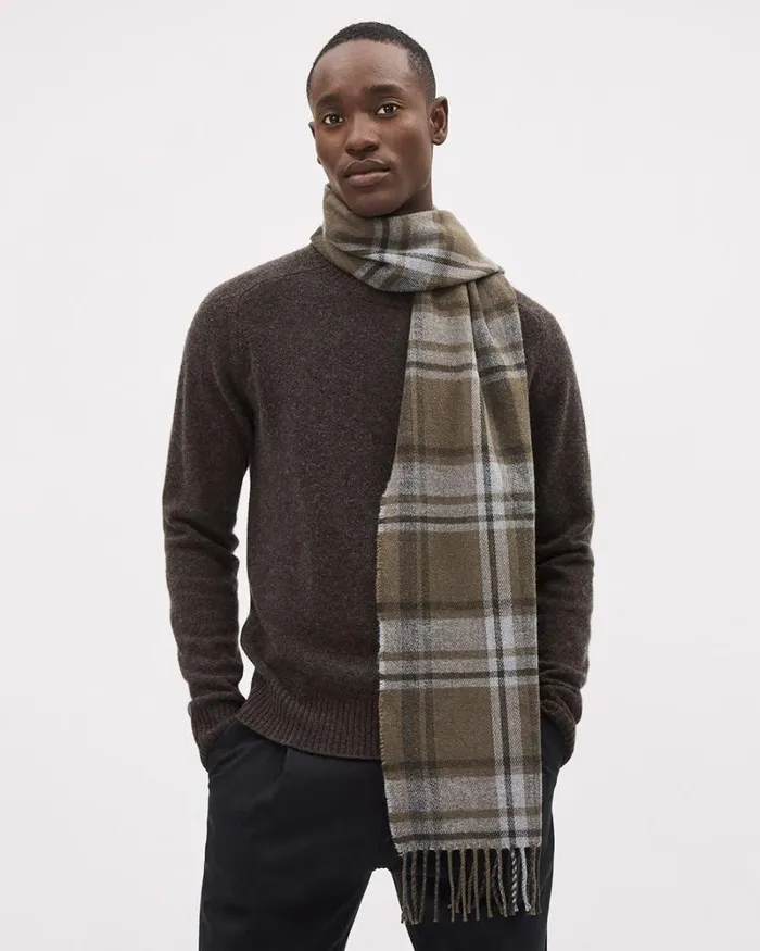 RWandCO Hats Gloves and Scarves Plaid Scarf With Fringes Taupe 8211 Men