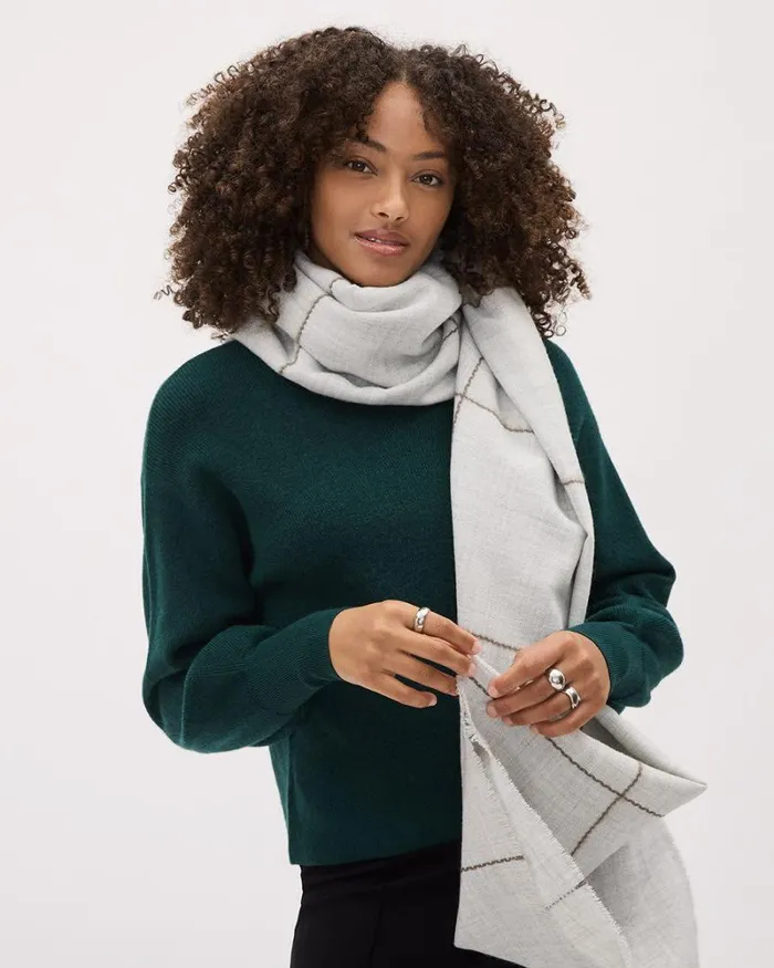 RWandCO Hats Gloves and Scarves Windowpane Scarf Light Grey Mix 8211 Women