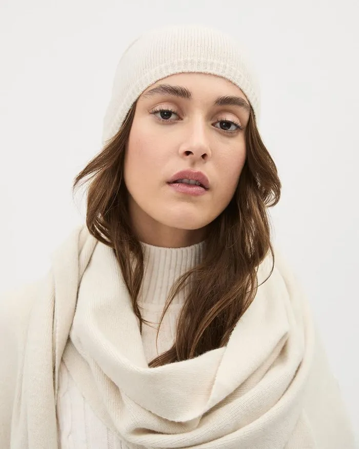 RWandCO Hats Gloves and Scarves WoolBlend Light Knit Beanie Beige Mix 8211 8211 Women