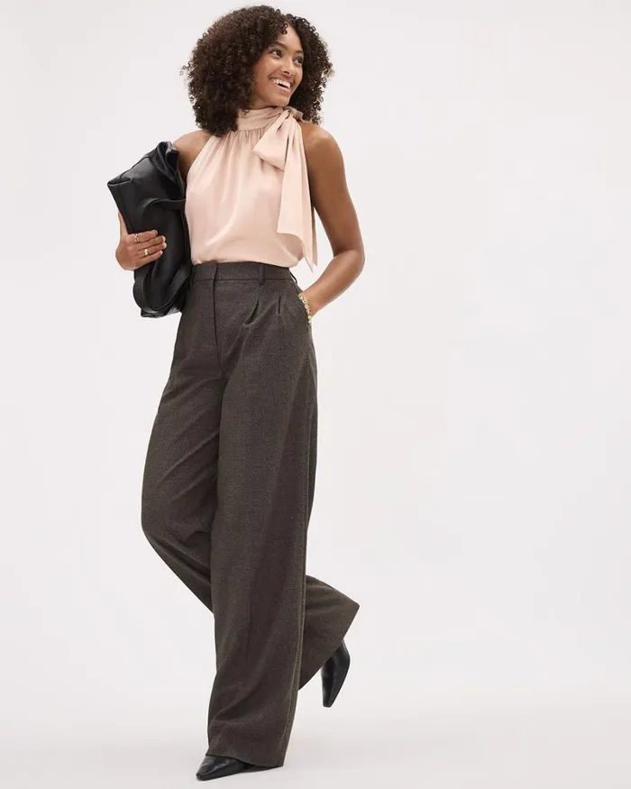 RWandCO HighRise Tweed WideLeg HighRise Pant Black And Brown Tweed 8211 Women