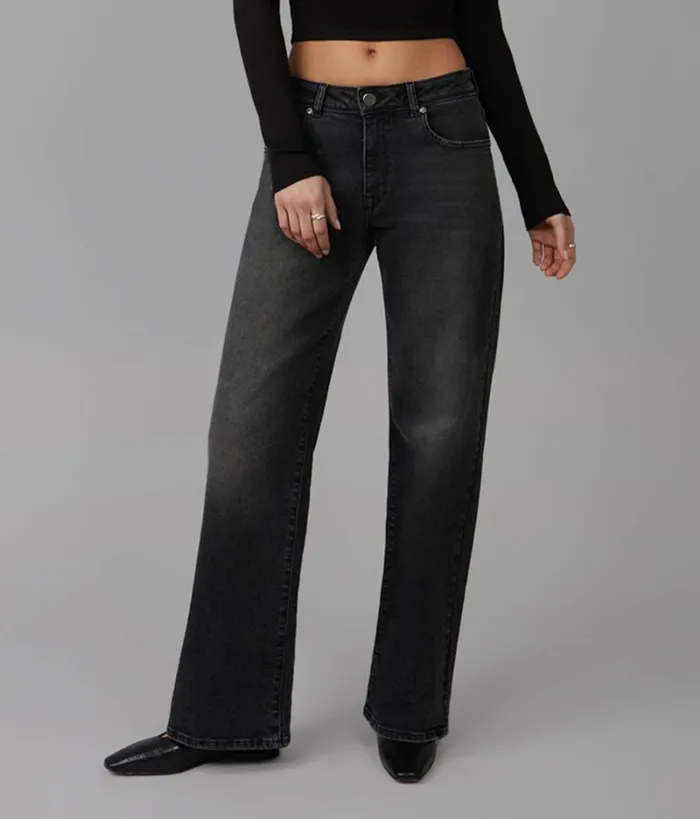 RWandCO Jeans Lola Jeans NOVABA Mid Rise Wide Leg Jeans Dark Grey 8211 Women