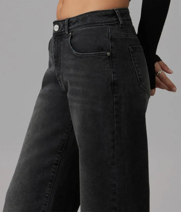 RWandCO Jeans Lola Jeans NOVABA Mid Rise Wide Leg Jeans Dark Grey 8211 Women