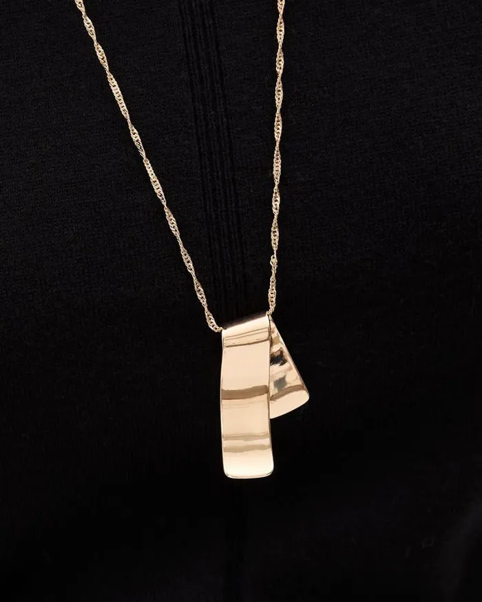 RWandCO Necklaces Long Necklace With Folded Metal Plate Pendant Gold 8211 Women RWandCO Necklaces Long Necklace With Folded Metal Plate Pendant Gold 8211 Women