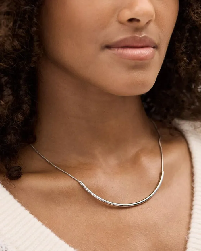 RWandCO Necklaces Short Necklace With Curved Metal Tube Silver 8211 Women RWandCO Necklaces Short Necklace With Curved Metal Tube Silver 8211 Women