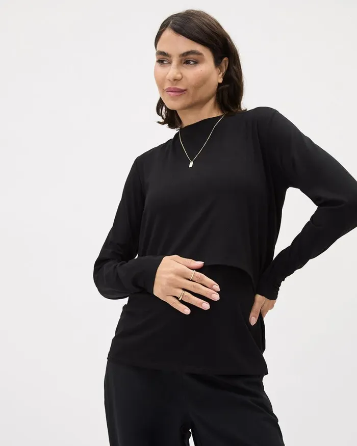 RWandCO Nursing LongSleeve Nursing Tee 8211 Thyme Maternity Black 8211 Women