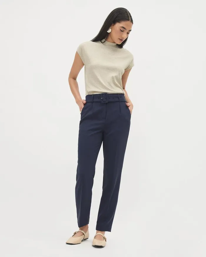RWandCO Pants TaperedLeg HighRise Ankle Pant With Belt Night Sky 8211 Women