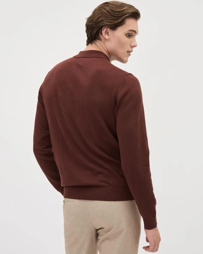 RWandCO Polos LongSleeve Polo Sweater Intense Fudge 8211 Men RWandCO Polos LongSleeve Polo Sweater Intense Fudge 8211 Men