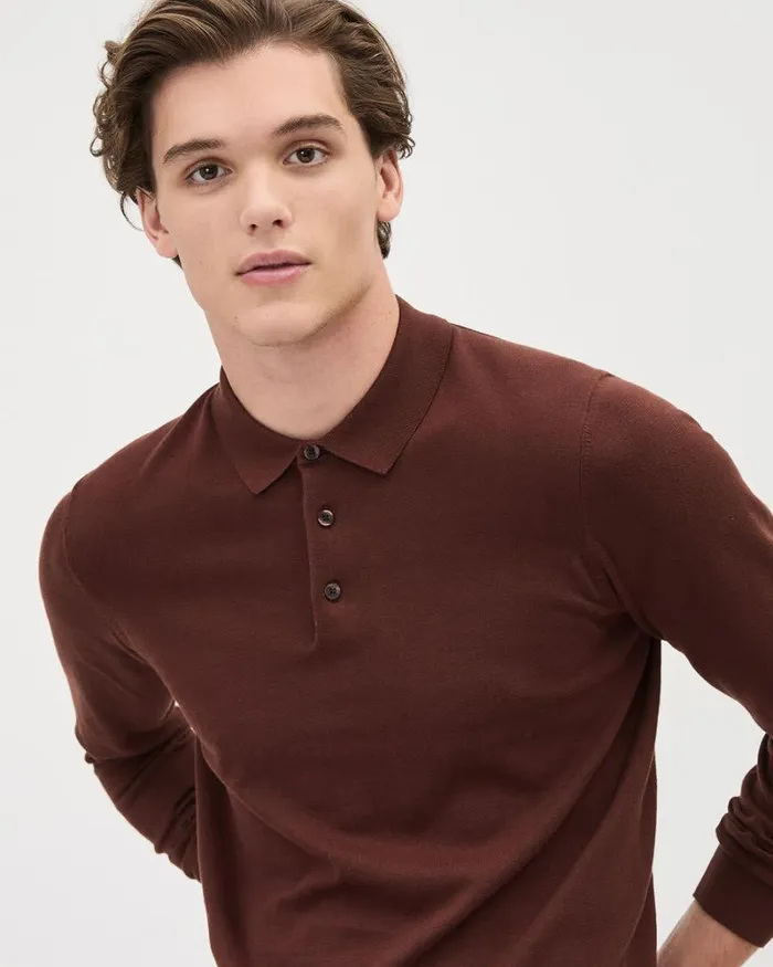 RWandCO Polos LongSleeve Polo Sweater Intense Fudge 8211 Men RWandCO Polos LongSleeve Polo Sweater Intense Fudge 8211 Men