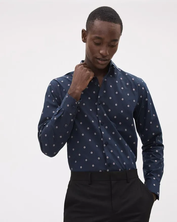 RWandCO Shirts RegularFit Dress Shirt With Embroideries Navy Blazer 8211 Men