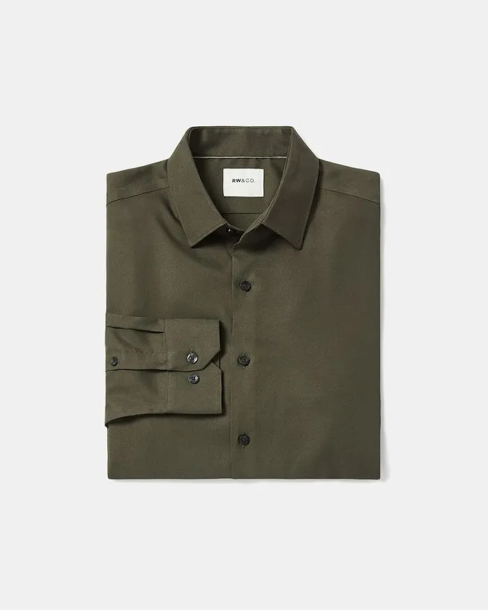 RWandCO Shirts SlimFit KnitLike Dress Shirt Dark Olive 8211 Men