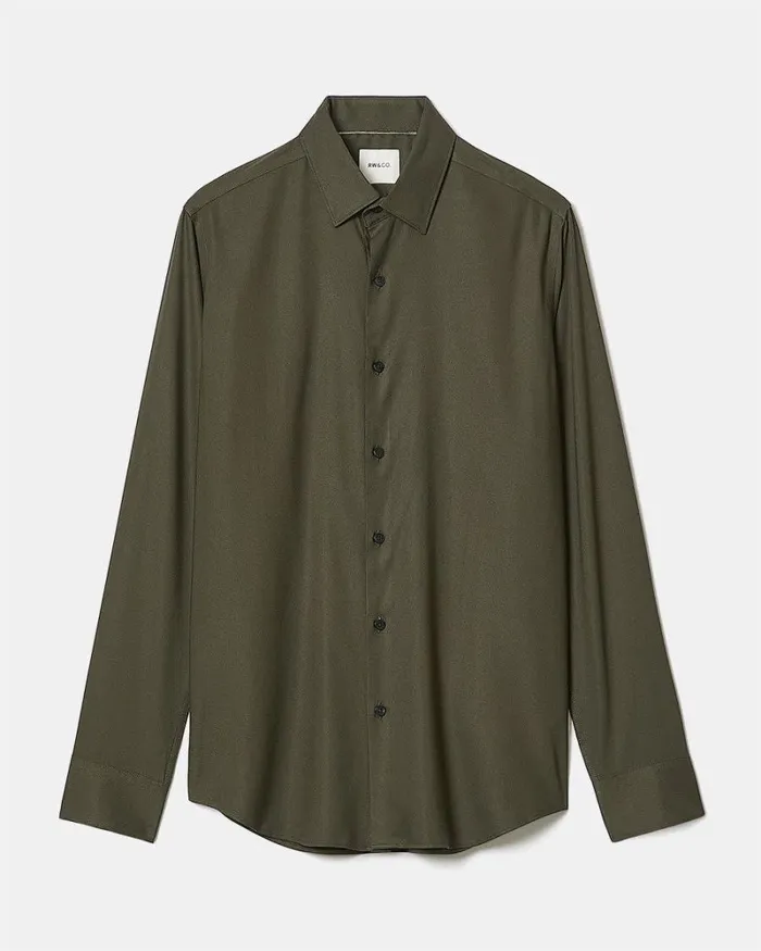 RWandCO Shirts SlimFit KnitLike Dress Shirt Dark Olive 8211 Men RWandCO Shirts SlimFit KnitLike Dress Shirt Dark Olive 8211 Men