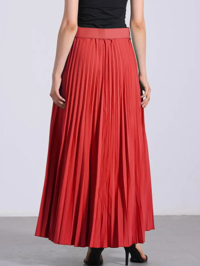 RWandCO Skirts Allegra K 8211 Elastic High Waist Maxi Pleated Skirt Red 8211 Women
