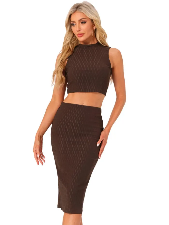 RWandCO Skirts Allegra K 8211 Mock Neck Tank Top And Bodycon Skirt Set Brown 8211 Women RWandCO Skirts Allegra K 8211 Mock Neck Tank Top And Bodycon Skirt Set Brown 8211 Women