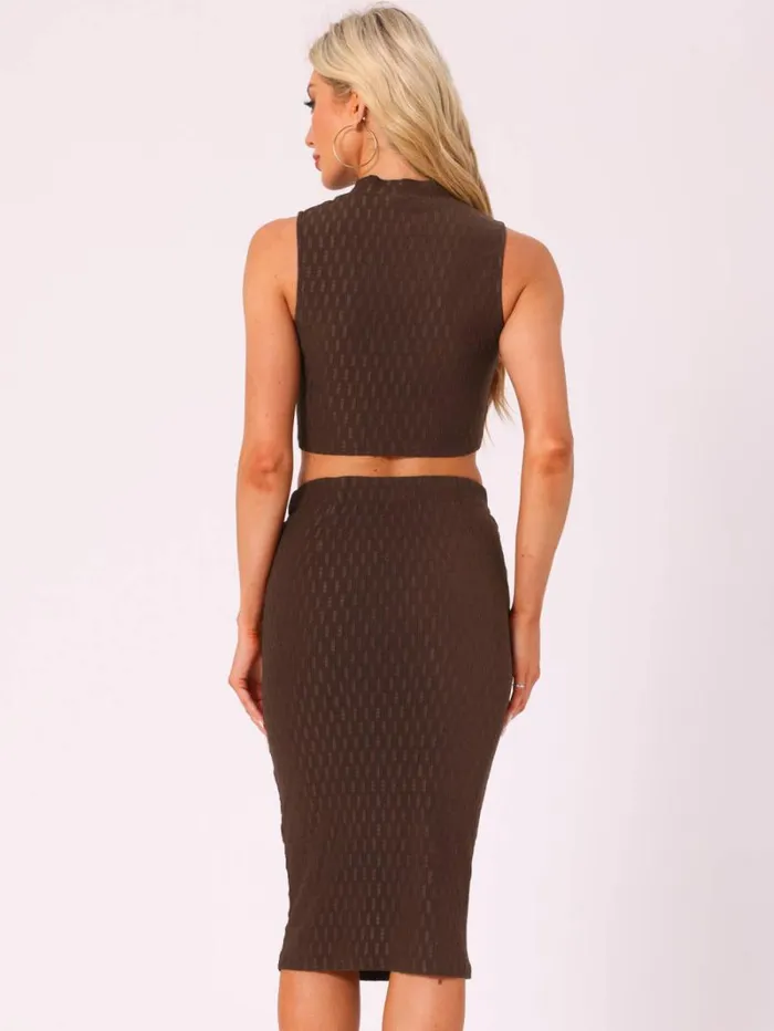 RWandCO Skirts Allegra K 8211 Mock Neck Tank Top And Bodycon Skirt Set Brown 8211 Women