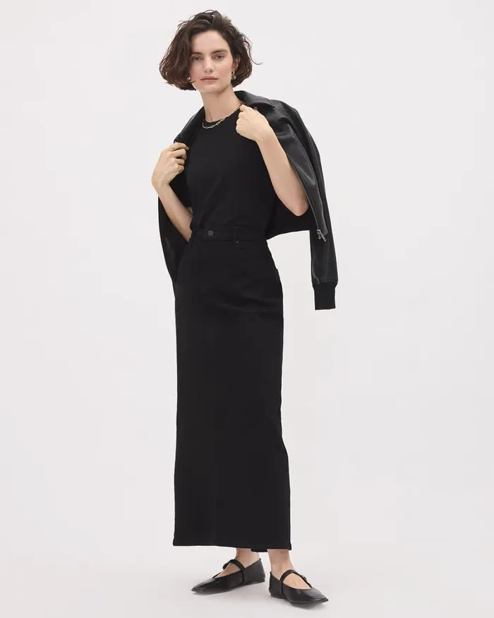 RWandCO Skirts Black Maxi Denim Skirt With Back Slit Black 8211 Women RWandCO Skirts Black Maxi Denim Skirt With Back Slit Black 8211 Women