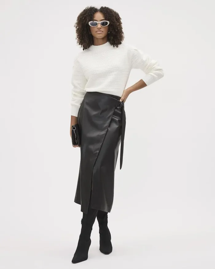 RWandCO Skirts Faux Leather ALine Midi Skirt Black 8211 Women