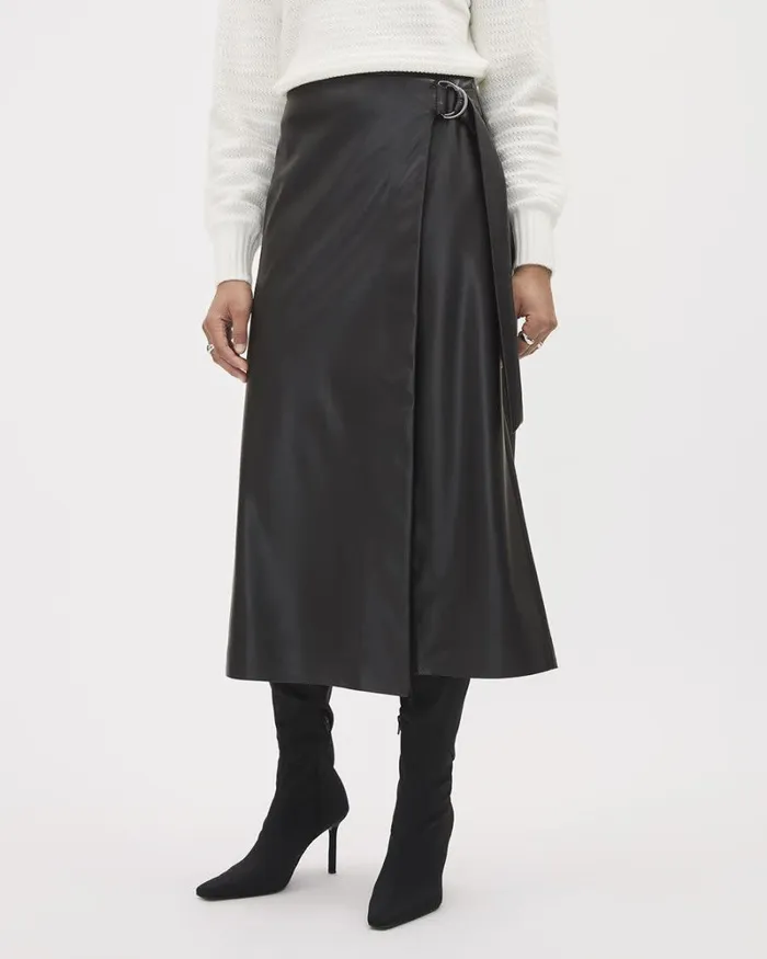 RWandCO Skirts Faux Leather ALine Midi Skirt Black 8211 Women RWandCO Skirts Faux Leather ALine Midi Skirt Black 8211 Women