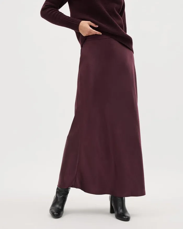 RWandCO Skirts Satin HighRise ALine Maxi Skirt Winetasting 8211 Women