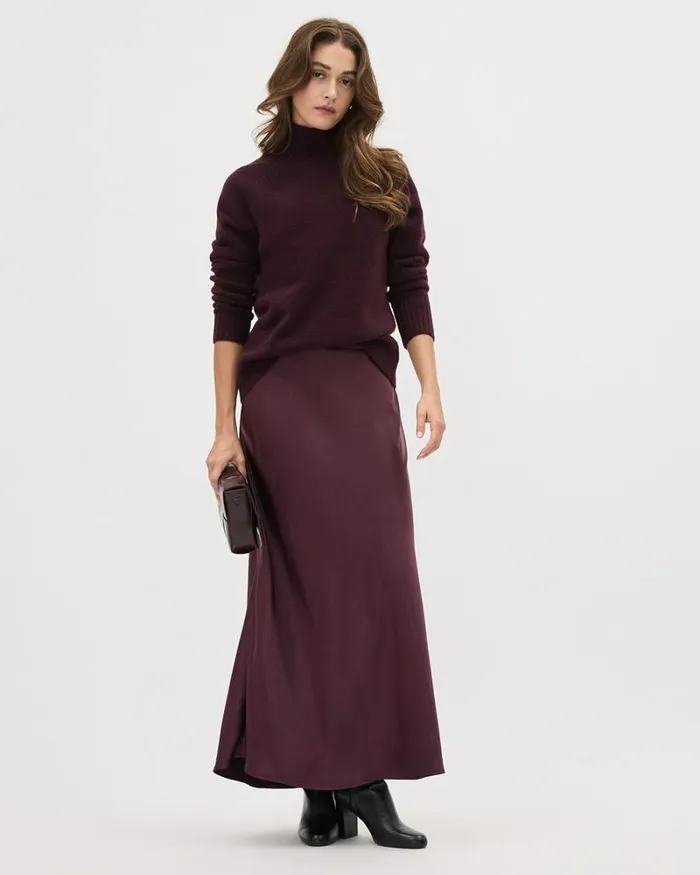 RWandCO Skirts Satin HighRise ALine Maxi Skirt Winetasting 8211 Women RWandCO Skirts Satin HighRise ALine Maxi Skirt Winetasting 8211 Women