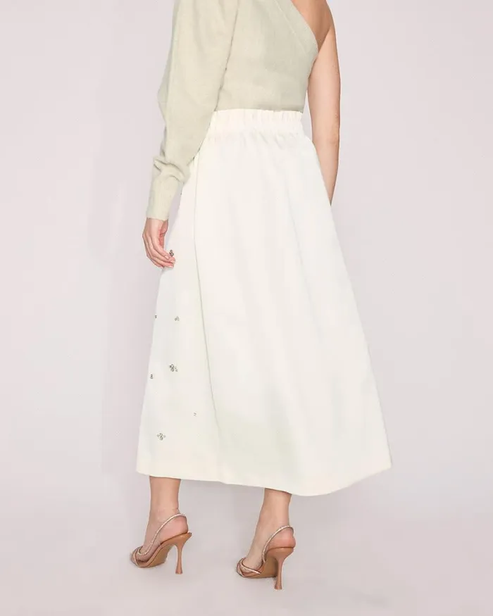 RWandCO Skirts Satin UltraHighRise ALine Midi Skirt With Gems Coconut Milk 8211 Women RWandCO Skirts Satin UltraHighRise ALine Midi Skirt With Gems Coconut Milk 8211 Women