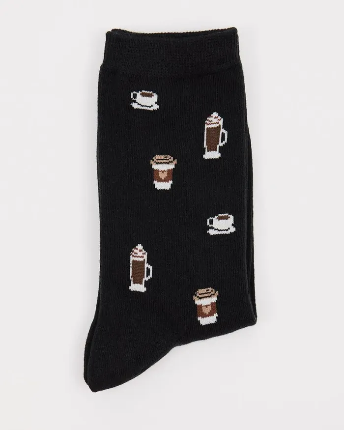 RWandCO Socks and Tights Cotton Socks With Coffees Black Multi 8211 Women
