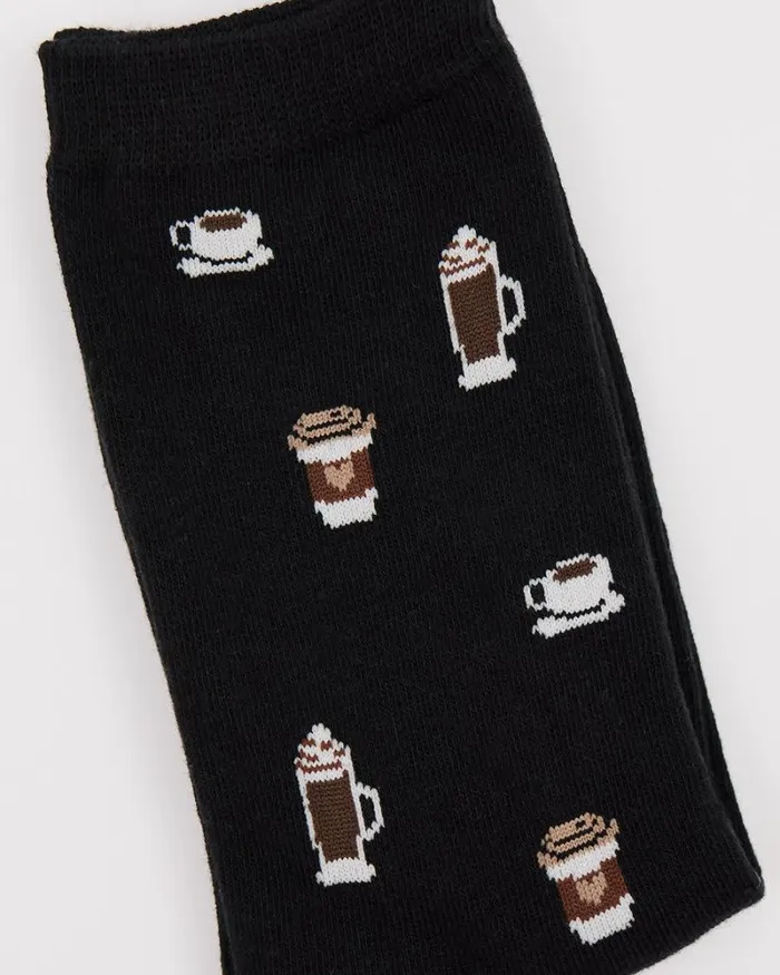 RWandCO Socks and Tights Cotton Socks With Coffees Black Multi 8211 Women RWandCO Socks and Tights Cotton Socks With Coffees Black Multi 8211 Women