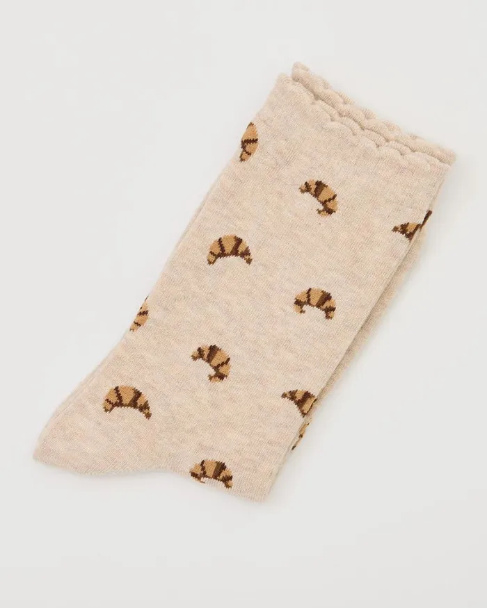 RWandCO Socks and Tights Cotton Socks With Croissants Oatmeal Mix 8211 Women