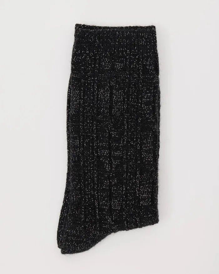 RWandCO Socks and Tights Cozy Socks With Cables Stitches And Lurex Fibres Black Multi8211 8211 Women