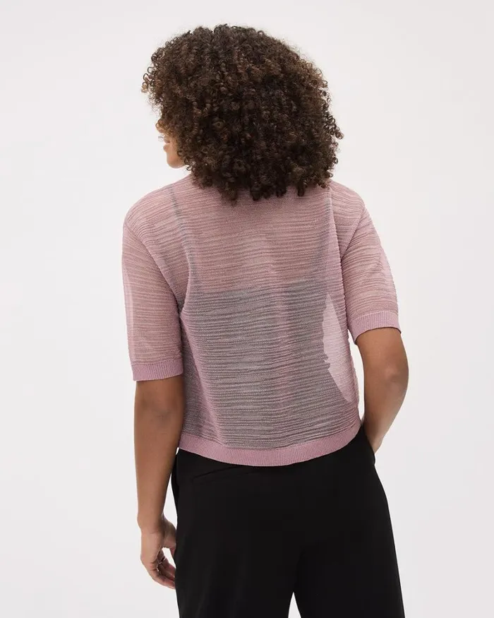 RWandCO Sweaters and Cardigans ElbowSleeve CrewNeck Sheer Textured Top Light Pink 8211 Women