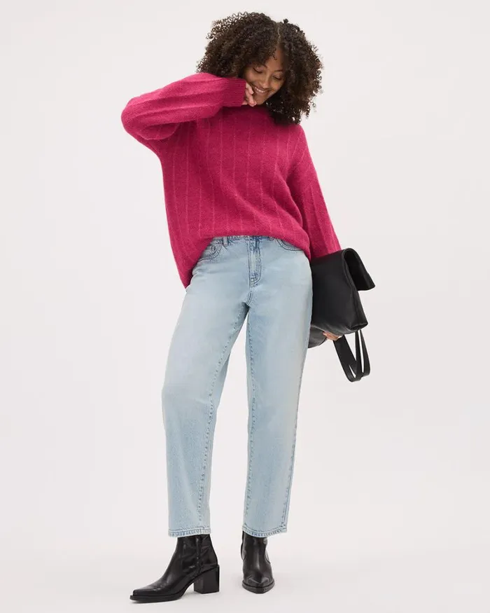 RWandCO Sweaters and Cardigans LongSleeve CrewNeck AlpacaBlend Sweater Bright Pink 8211 Women