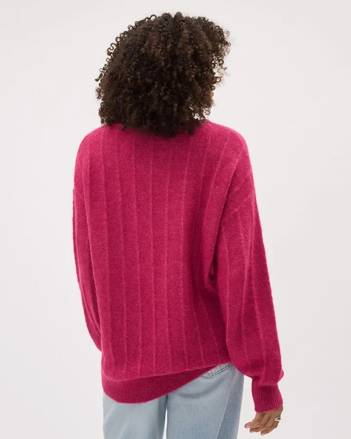 RWandCO Sweaters and Cardigans LongSleeve CrewNeck AlpacaBlend Sweater Bright Pink 8211 Women