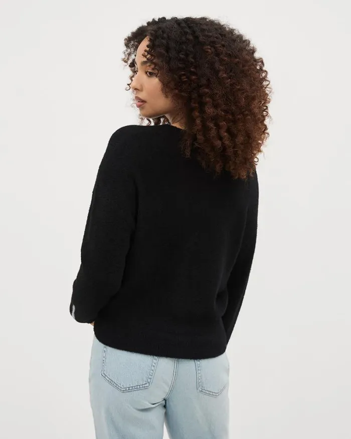 RWandCO Sweaters and Cardigans LongSleeve CrewNeck Intarsia Sweater Black 8211 Women RWandCO Sweaters and Cardigans LongSleeve CrewNeck Intarsia Sweater Black 8211 Women
