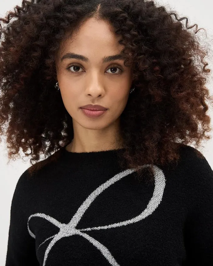 RWandCO Sweaters and Cardigans LongSleeve CrewNeck Intarsia Sweater Black 8211 Women RWandCO Sweaters and Cardigans LongSleeve CrewNeck Intarsia Sweater Black 8211 Women