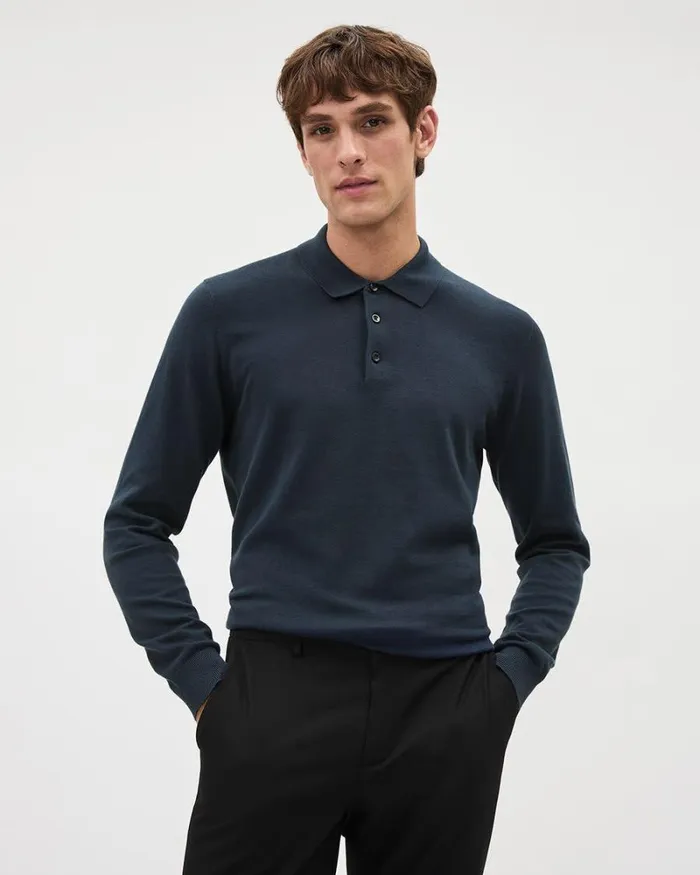 RWandCO Sweaters and Cardigans LongSleeve Polo Sweater Inky Blue 8211 Men