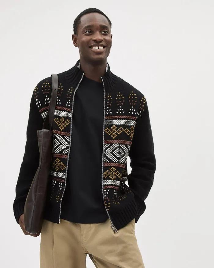 RWandCO Sweaters and Cardigans MockNeck Cardigan With Navajo Pattern Black 8211 Men RWandCO Sweaters and Cardigans MockNeck Cardigan With Navajo Pattern Black 8211 Men