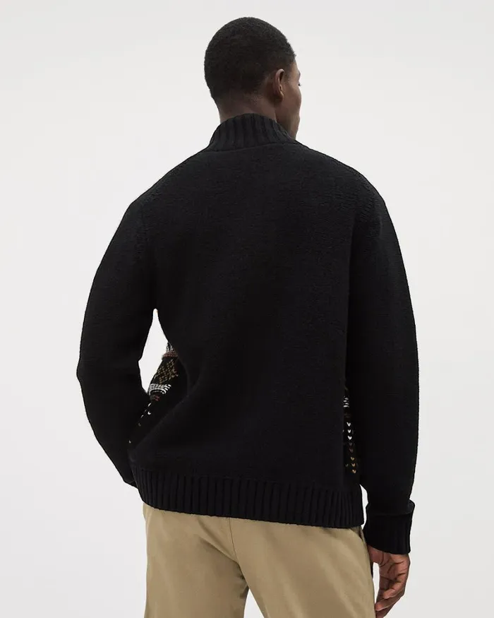 RWandCO Sweaters and Cardigans MockNeck Cardigan With Navajo Pattern Black 8211 Men