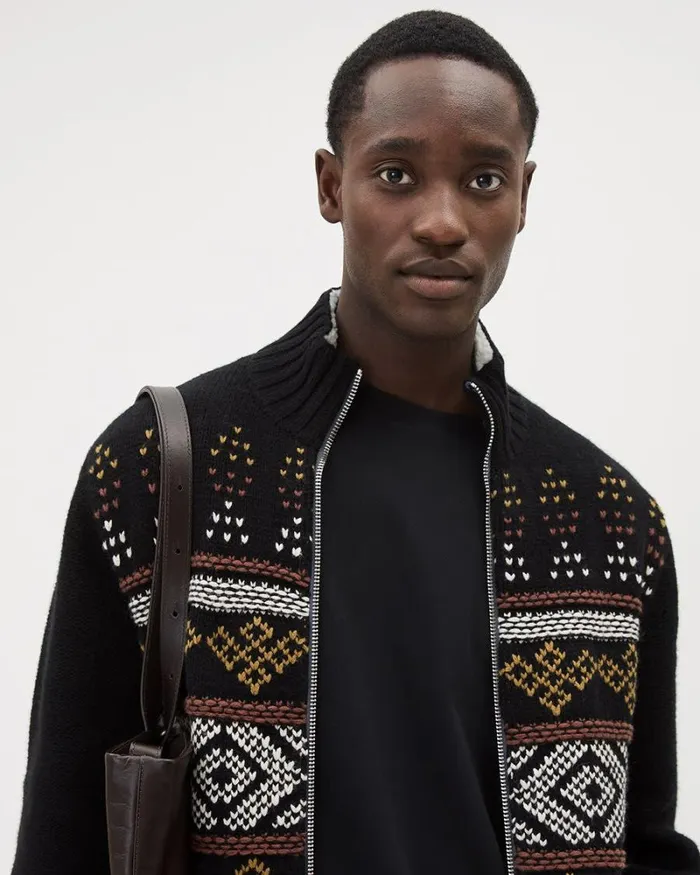 RWandCO Sweaters and Cardigans MockNeck Cardigan With Navajo Pattern Black 8211 Men
