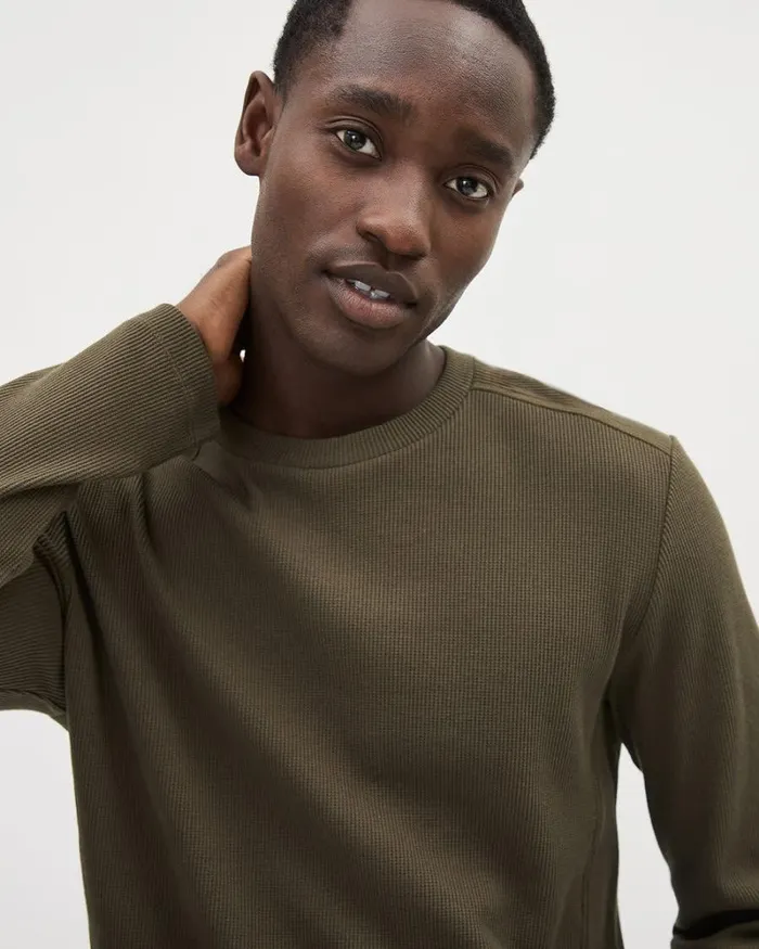 RWandCO TShirts LongSleeve CrewNeck Waffled TShirt Dakota Green 8211 Men