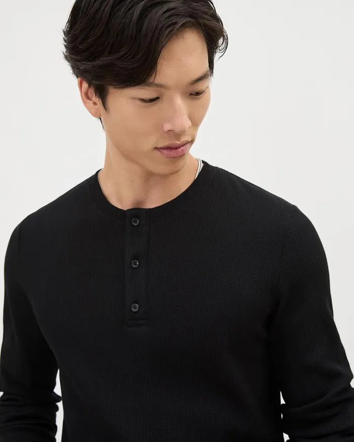 RWandCO TShirts LongSleeve Henley Waffled TShirt Black 8211 Men RWandCO TShirts LongSleeve Henley Waffled TShirt Black 8211 Men