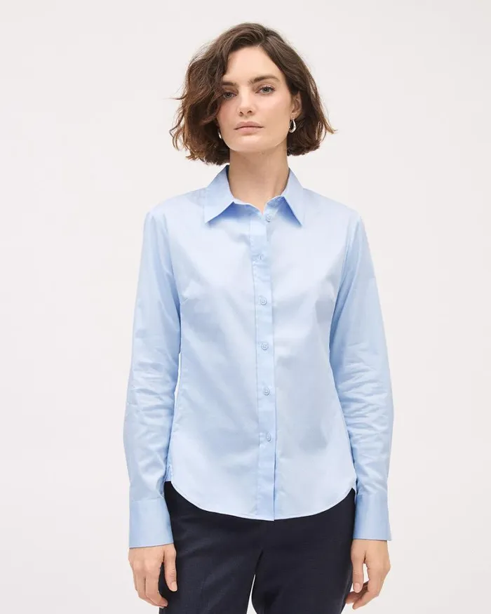 RWandCO Tops LongSleeve ButtonedDown Poplin Blouse Heather Light Blue 8211 Women RWandCO Tops LongSleeve ButtonedDown Poplin Blouse Heather Light Blue 8211 Women