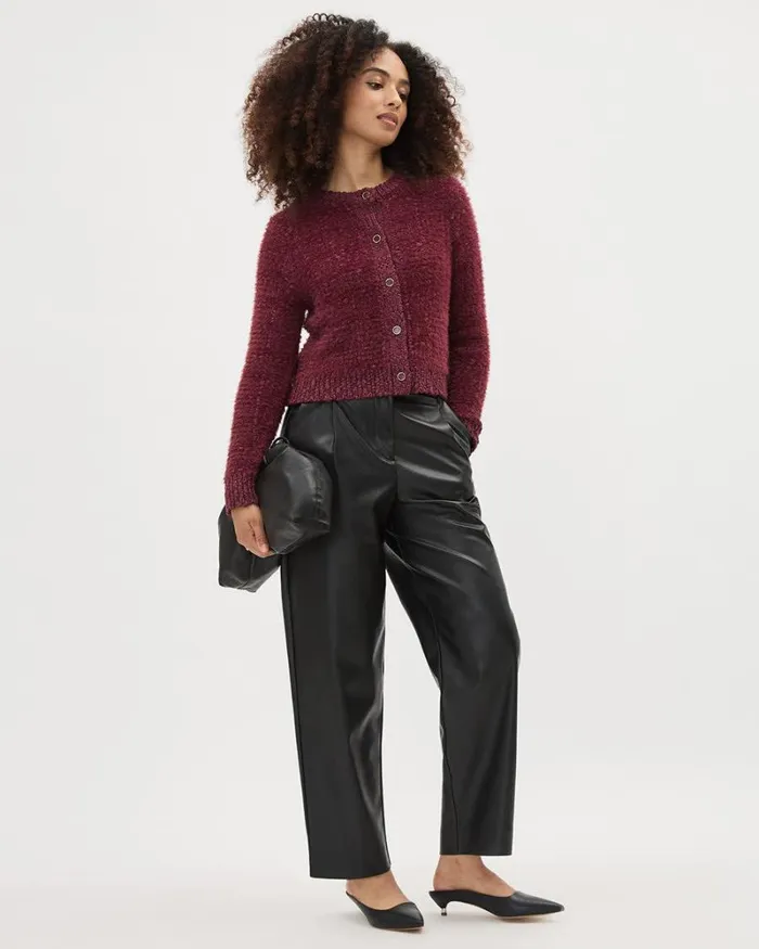 RWandCO Tops LongSleeve FeatherYarn Short Cardigan Burgundy 8211 Women RWandCO Tops LongSleeve FeatherYarn Short Cardigan Burgundy 8211 Women