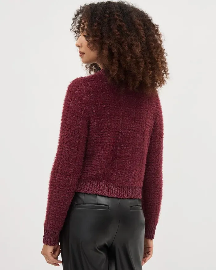 RWandCO Tops LongSleeve FeatherYarn Short Cardigan Burgundy 8211 Women RWandCO Tops LongSleeve FeatherYarn Short Cardigan Burgundy 8211 Women