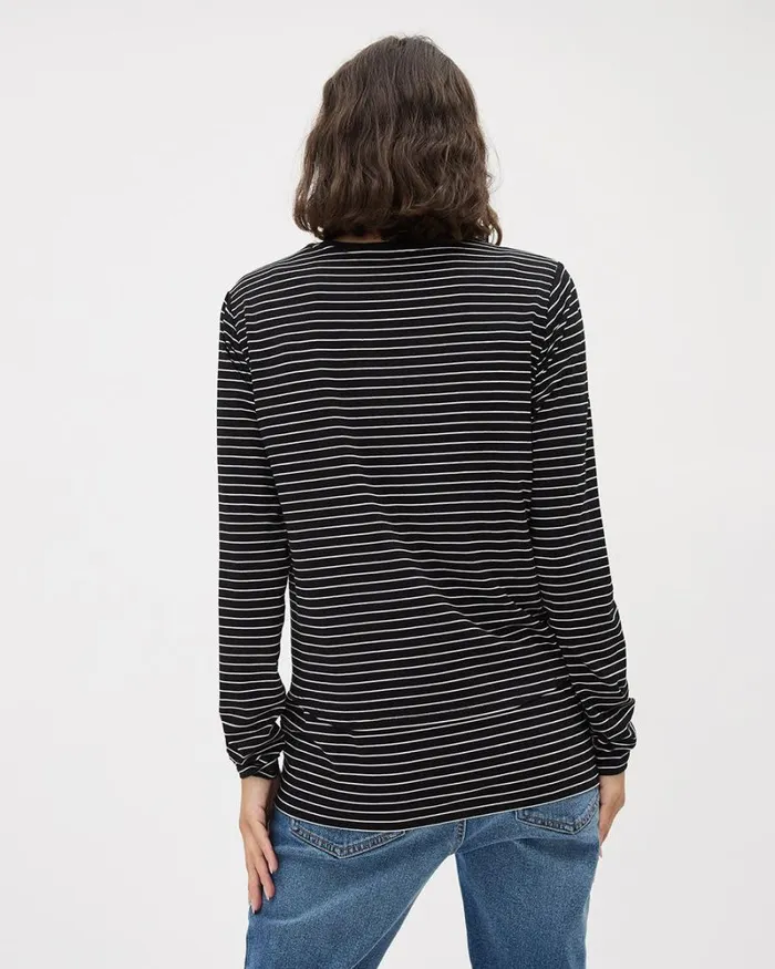 RWandCO Tops Striped LongSleeve Nursing Tee 8211 Thyme Maternity Black And Snow White Strippe 8211 Women RWandCO Tops Striped LongSleeve Nursing Tee 8211 Thyme Maternity Black And Snow White Strippe 8211 Women