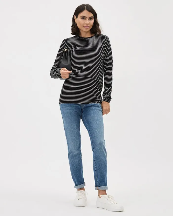 RWandCO Tops Striped LongSleeve Nursing Tee 8211 Thyme Maternity Black And Snow White Strippe 8211 Women RWandCO Tops Striped LongSleeve Nursing Tee 8211 Thyme Maternity Black And Snow White Strippe 8211 Women