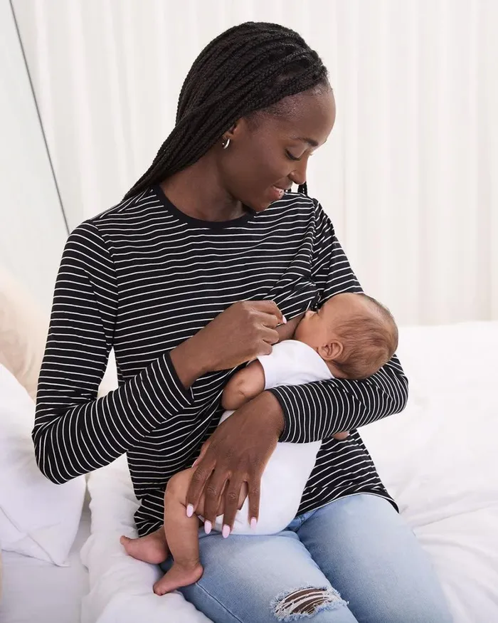 RWandCO Tops Striped LongSleeve Nursing Tee 8211 Thyme Maternity Black And Snow White Strippe 8211 Women RWandCO Tops Striped LongSleeve Nursing Tee 8211 Thyme Maternity Black And Snow White Strippe 8211 Women